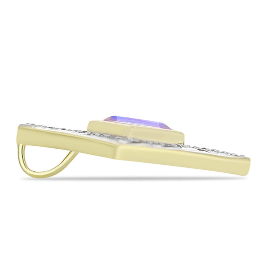 Goldplattierter Silberanhänger mit Regenbogenmondstein und marokkanischem Amethyst