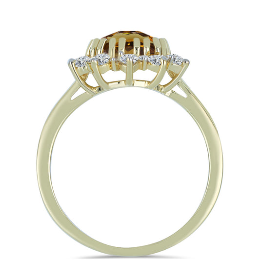 Goldplattierter Silberring mit Cognac-Quarz und weißem Topas