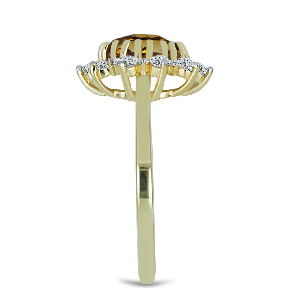Goldplattierter Silberring mit Cognac-Quarz und weißem Topas