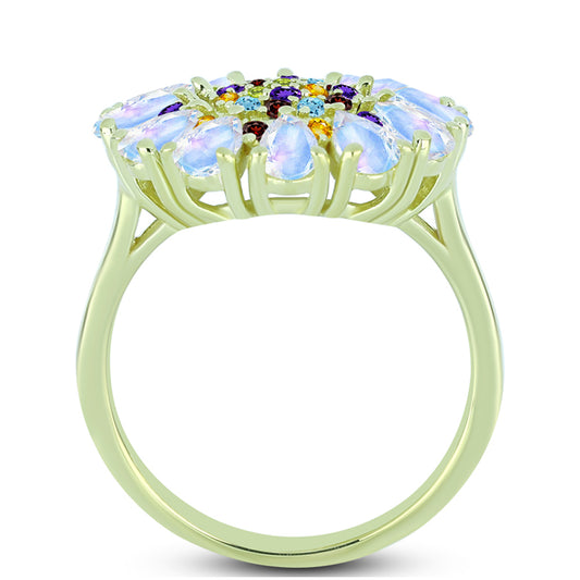 Goldplattierter Silberring mit Regenbogenmondstein und marokkanischem Amethyst