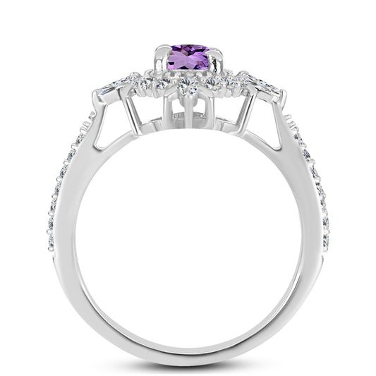 Silberring mit Rose De France Amethyst und weißem Zirkon