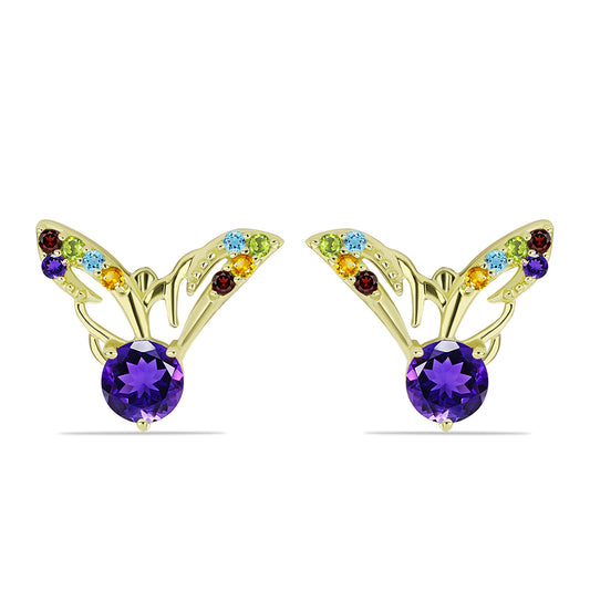 Goldplattierte Silberohrringe mit marokkanischem Amethyst und Zitrin aus dem Ural