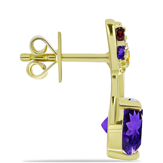 Goldplattierte Silberohrringe mit marokkanischem Amethyst und Zitrin aus dem Ural