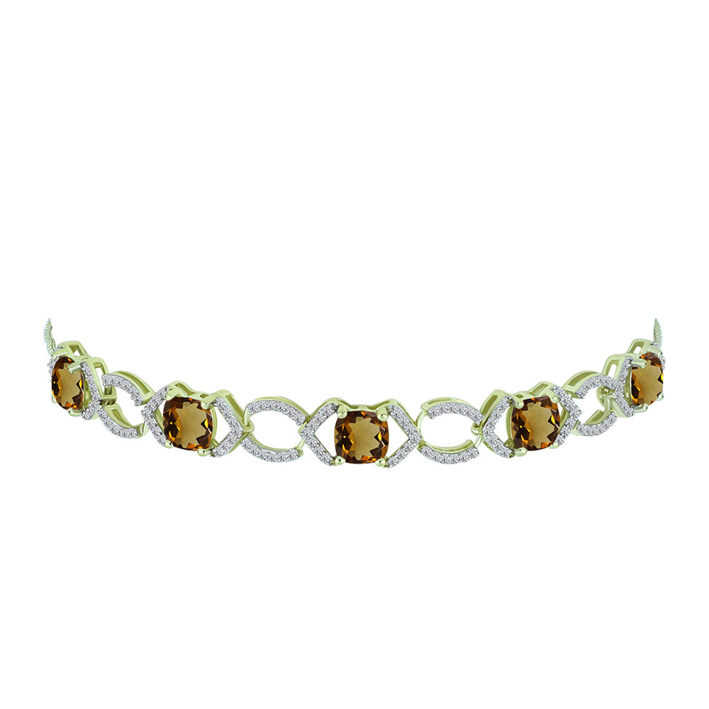 Goldplattiertes Silberarmband mit Cognac-Quarz und weißem Topas
