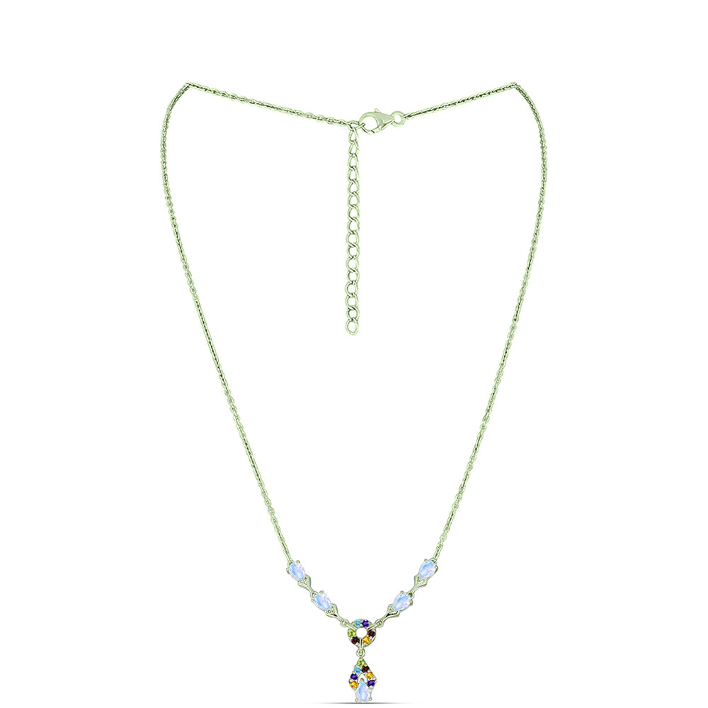 Goldplattierte Silberhalskette mit Regenbogenmondstein und marokkanischem Amethyst