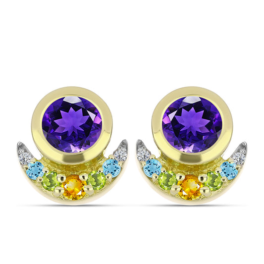 Goldplattierte Silberohrringe mit marokkanischem Amethyst und Zitrin aus dem Ural