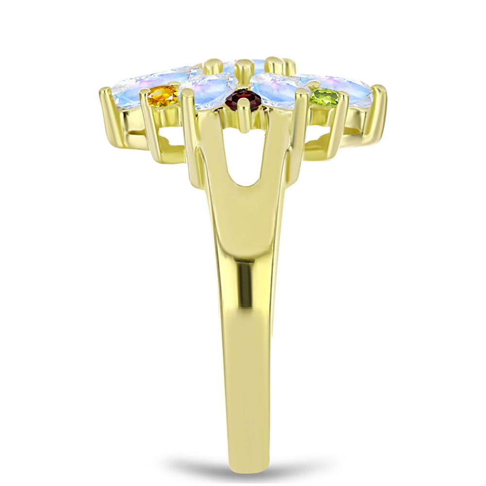 Goldplattierter Silberring mit Regenbogenmondstein