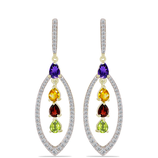 Goldplattierte Silberohrringe mit marokkanischem Amethyst und Zitrin aus dem Ural