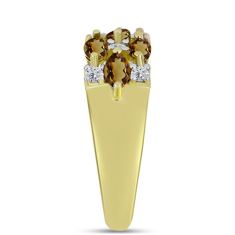 Goldplattierter Silberring mit Cognac-Quarz und weißem Topas