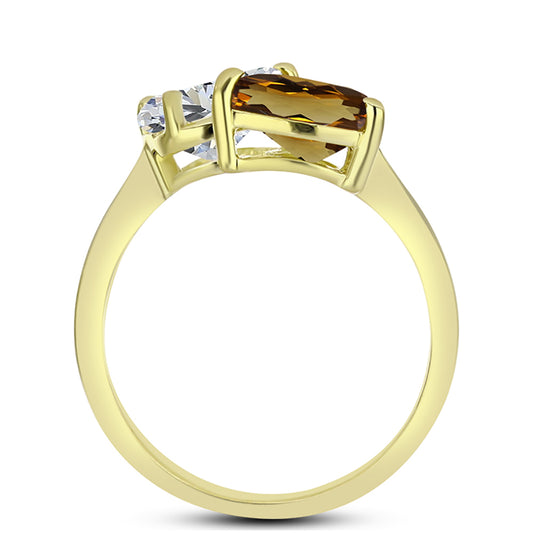 Goldplattierter Silberring mit Cognac-Quarz und weißem Topas