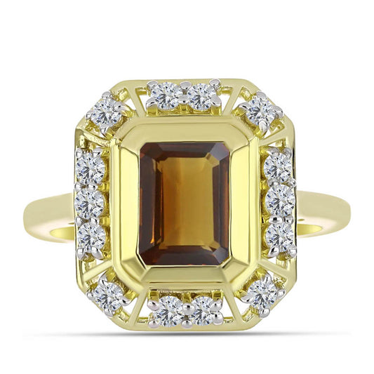 Goldplattierter Silberring mit Cognac-Quarz und weißem Topas