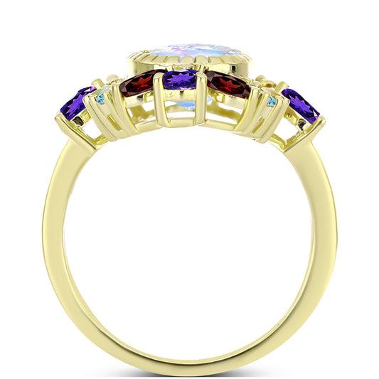 Goldplattierter Silberring mit Regenbogenmondstein und marokkanischem Amethyst