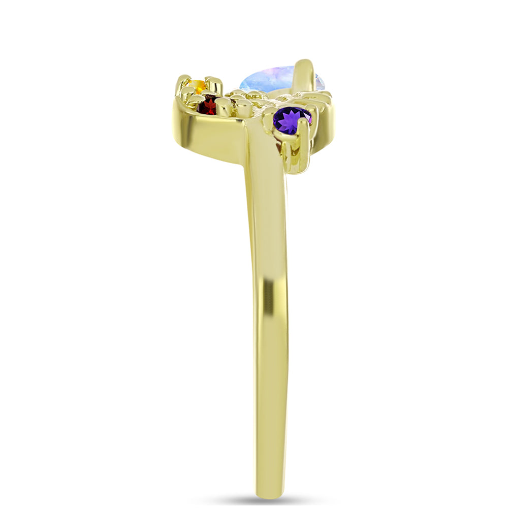 Goldplattierter Silberring mit Regenbogenmondstein und marokkanischem Amethyst