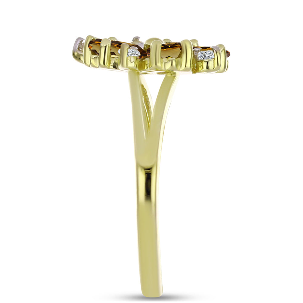 Goldplattierter Silberring mit Cognac-Quarz und weißem Topas