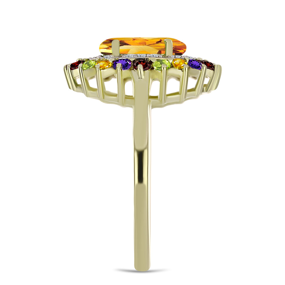 Goldplattierter Silberring mit marokkanischem Amethyst und Zitrin aus dem Ural