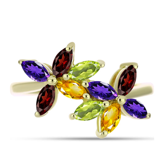 Goldplattierter Silberring mit marokkanischem Amethyst und Zitrin aus dem Ural