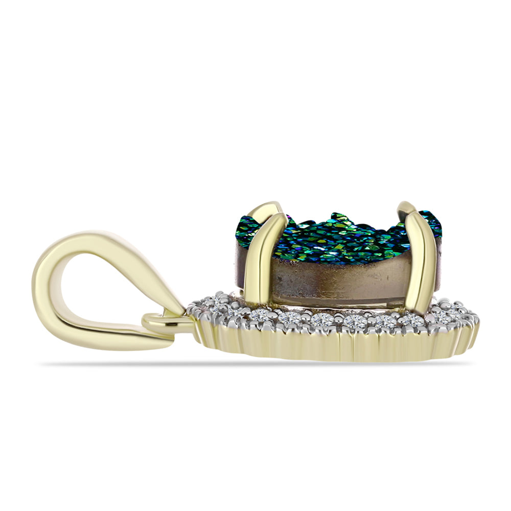 Goldplattierter Silberanhänger mit grüner Druse und weißem Topas