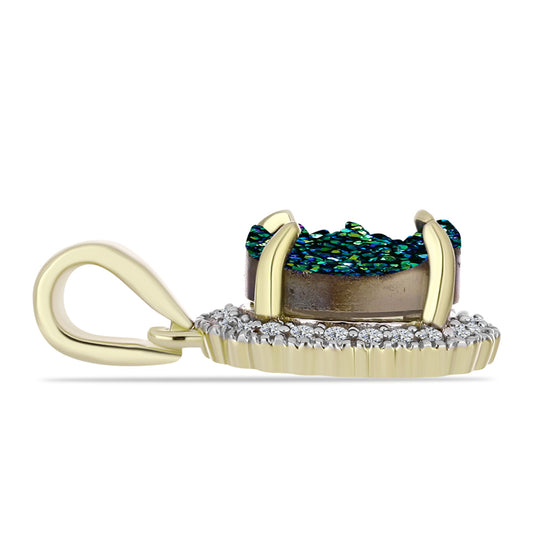 Goldplattierter Silberanhänger mit grüner Druse und weißem Topas