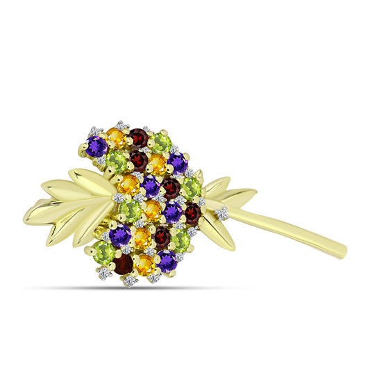 Goldplattierte Silberbrosche mit marokkanischem Amethyst und Zitrin aus dem Ural