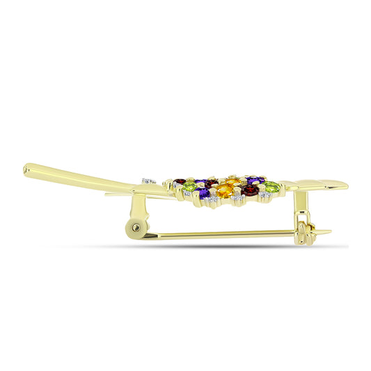 Goldplattierte Silberbrosche mit marokkanischem Amethyst und Zitrin aus dem Ural