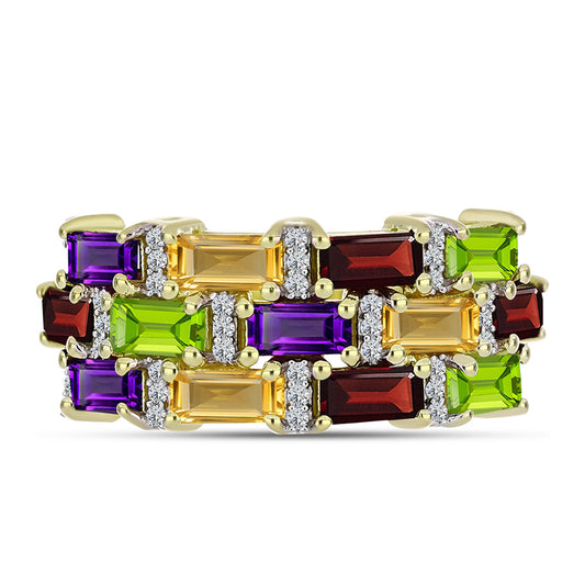 Goldplattierter Silberring mit marokkanischem Amethyst und Zitrin aus dem Ural