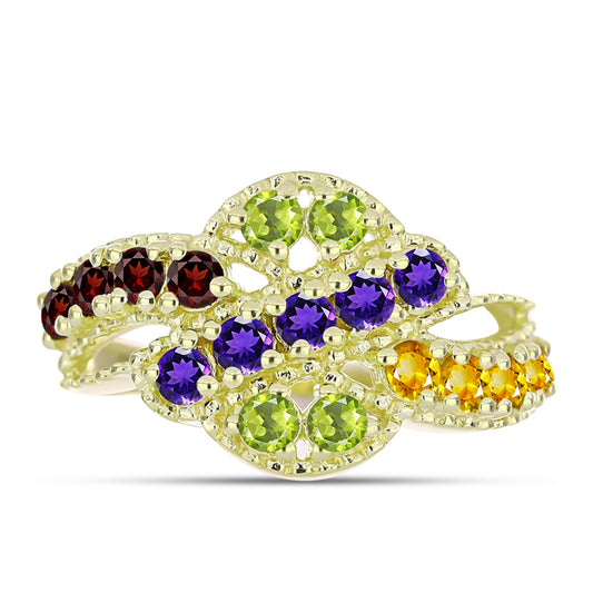 Goldplattierter Silberring mit marokkanischem Amethyst und Zitrin aus dem Ural