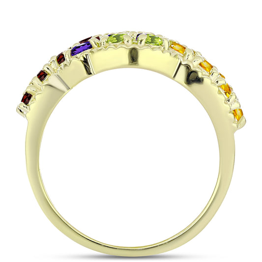 Goldplattierter Silberring mit marokkanischem Amethyst und Zitrin aus dem Ural