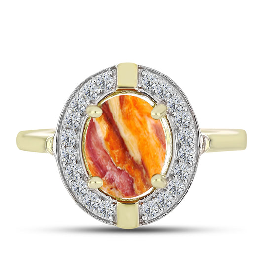 Goldplattierter Silberring mit Löwenpfoten-Jaspis und weißem Topas