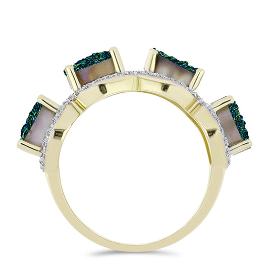 Goldplattierter Silberring mit grüner Druse und weißem Topas