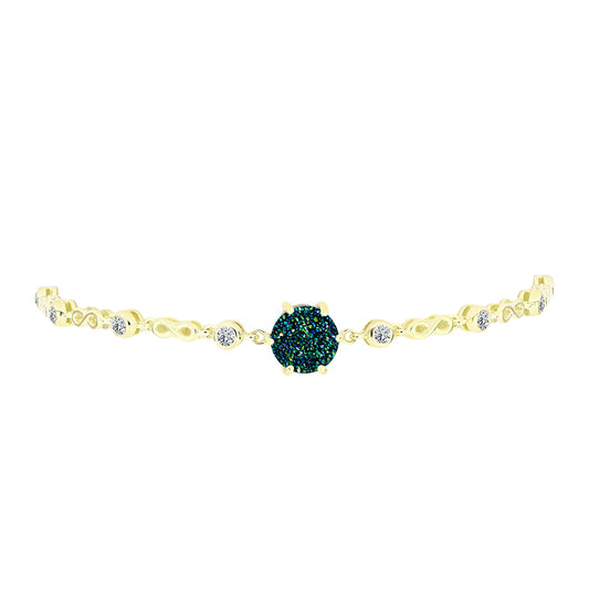 Goldplattiertes Silberarmband mit grüner Druse und weißem Topas