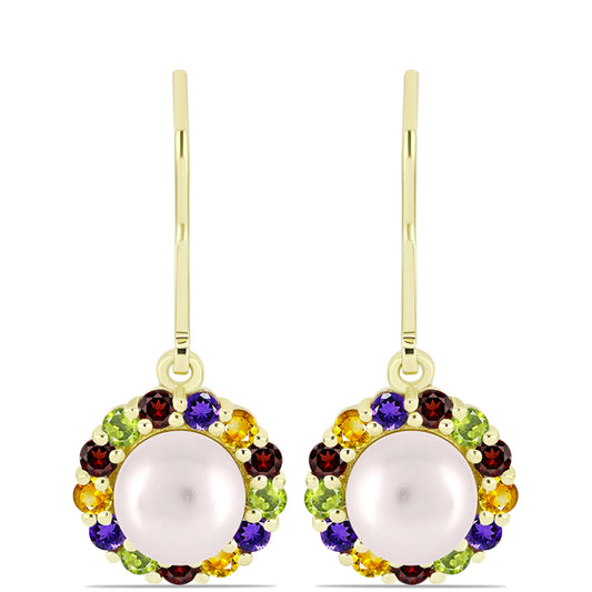 Goldplattierte Silberohrringe mit marokkanischem Amethyst und Zitrin aus dem Ural