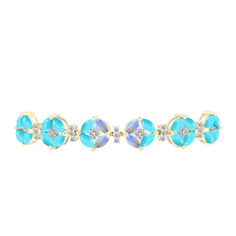 Goldplattiertes Silberarmband mit Dornröschen Türkis und Regenbogenmondstein