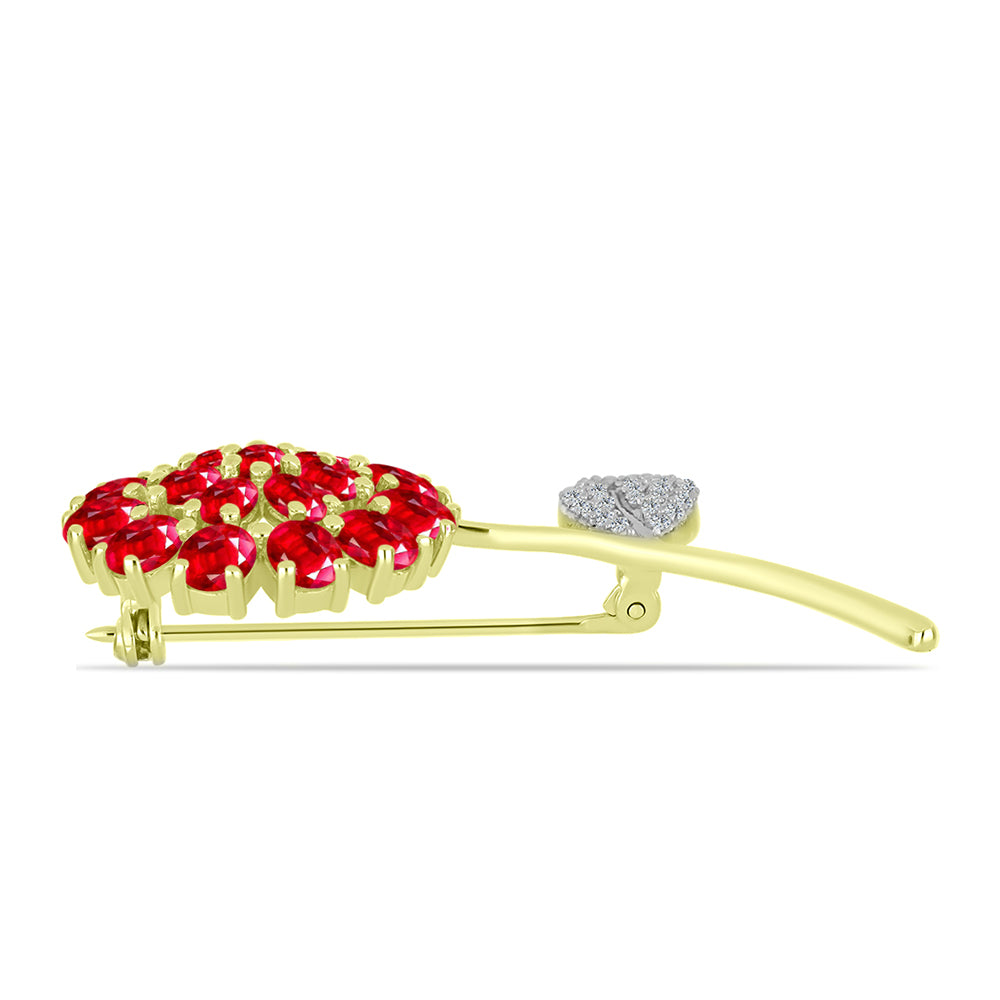 Goldplattierte Silberbrosche mit rotem Achat und weißem Topas