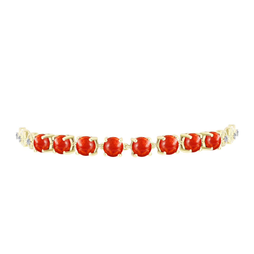 Goldplattiertes Silberarmband mit roter Schwammkoralle und weißem Topas