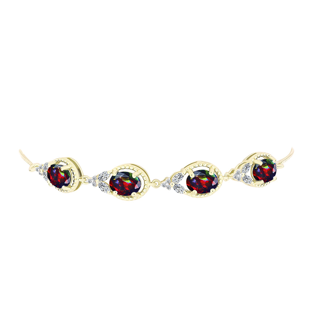 Goldplattiertes Silberarmband mit mitternachtsschwarzem äthiopischen Opal aus Lega Dembi und weißem Topas