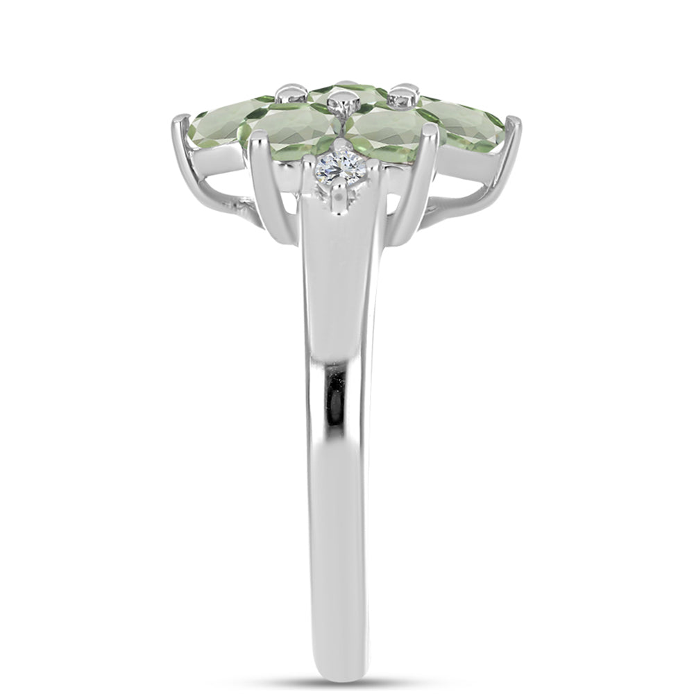 Silberring mit grünem Amethyst und weißem Topas