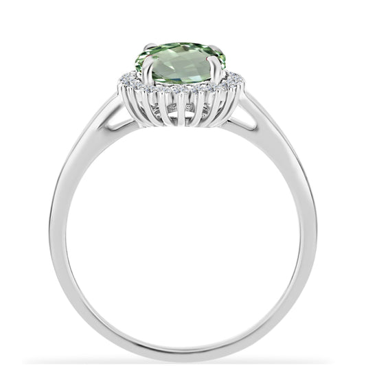 Silberring mit grünem Amethyst und weißem Topas