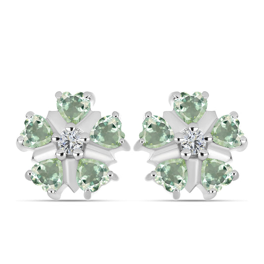 Silberohrringe mit grünem Amethyst und weißem Topas