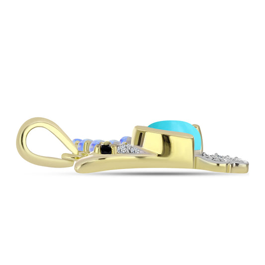 Goldplattierter Silberanhänger mit Dornröschen Türkis und Regenbogenmondstein