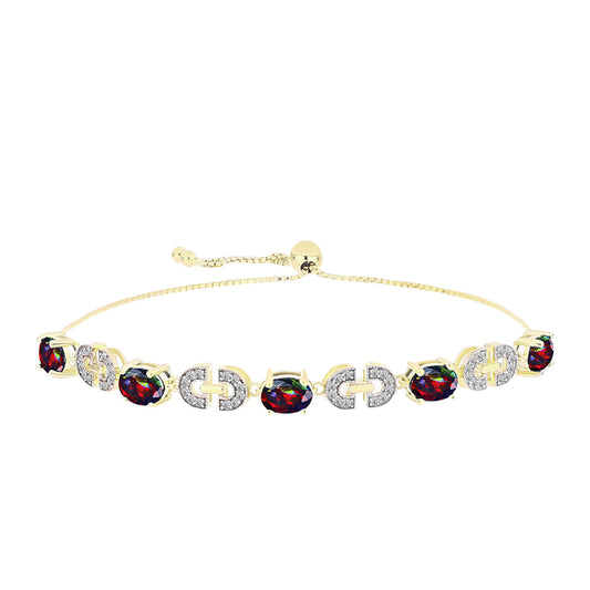 Goldplattiertes Silberarmband mit mitternachtsschwarzem äthiopischen Opal aus Lega Dembi und weißem Topas