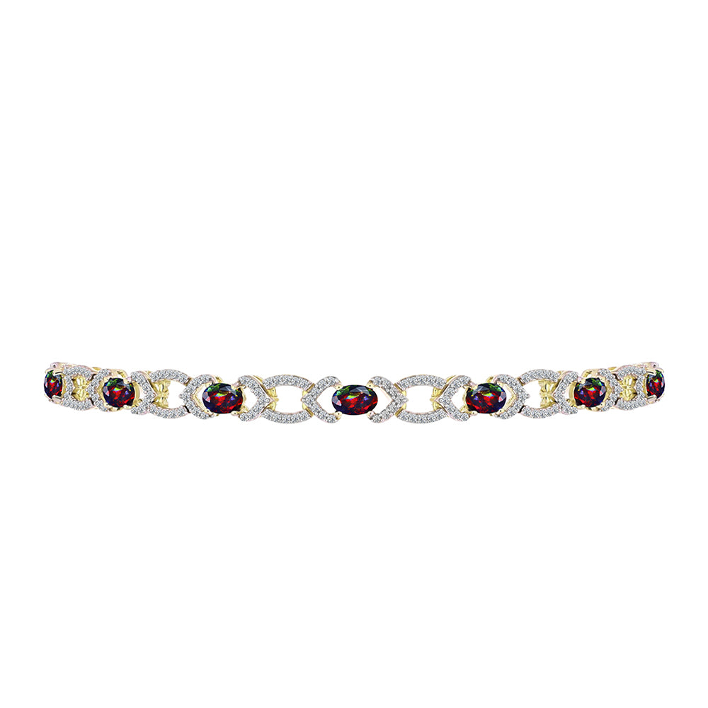 Goldplattiertes Silberarmband mit mitternachtsschwarzem äthiopischen Opal aus Lega Dembi und weißem Topas