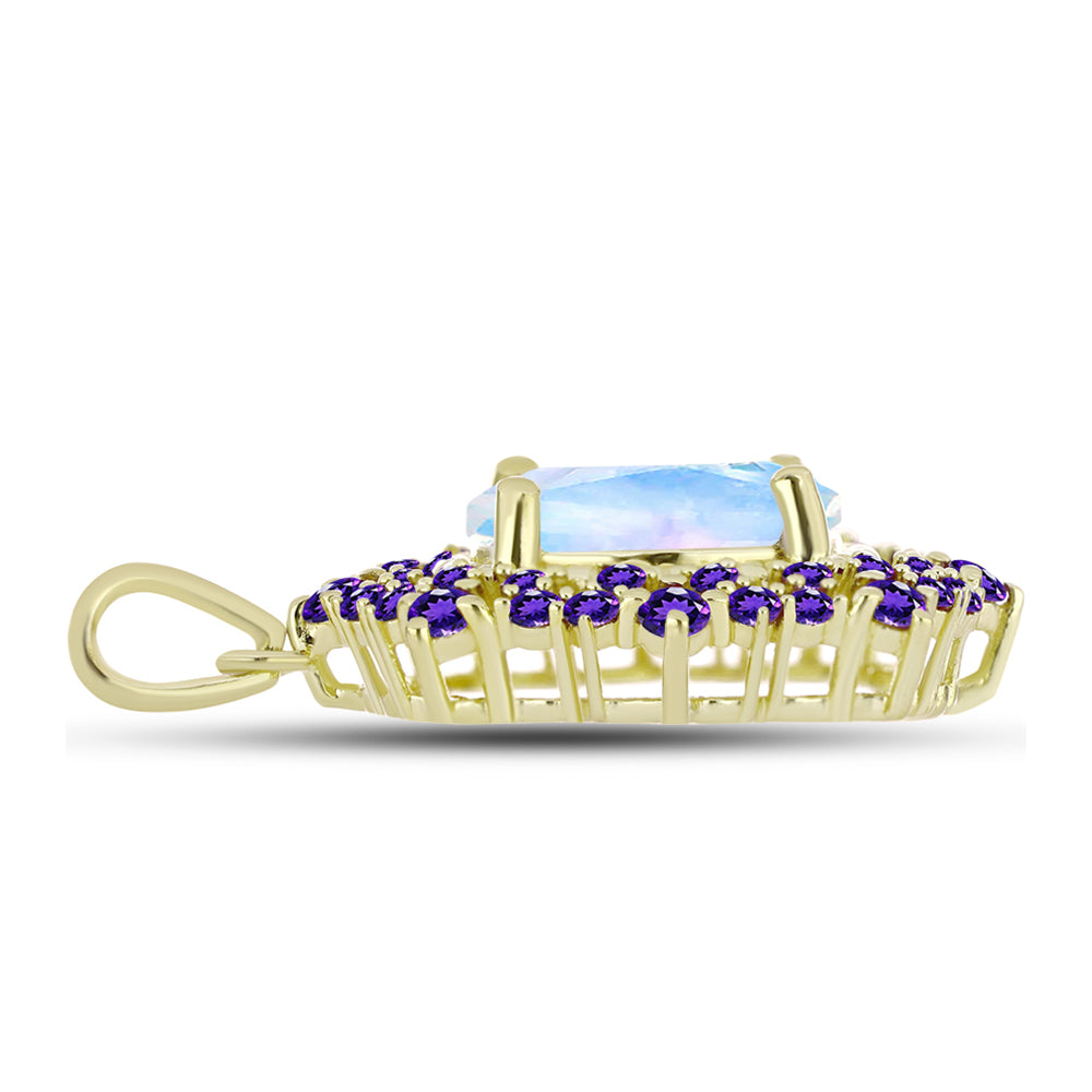 Goldplattierter Silberanhänger mit Regenbogenmondstein und marokkanischem Amethyst