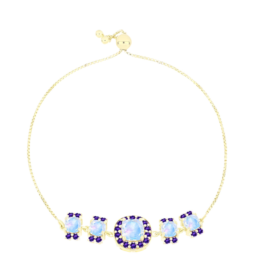 Goldplattiertes Silberarmband mit Regenbogenmondstein und marokkanischem Amethyst