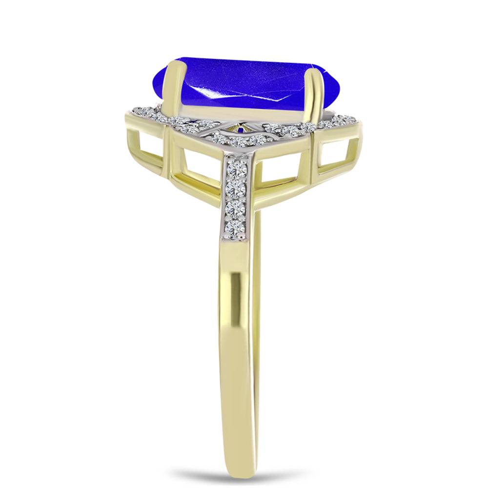 Goldplattierter Silberring mit blauem Achat und weißem Topas