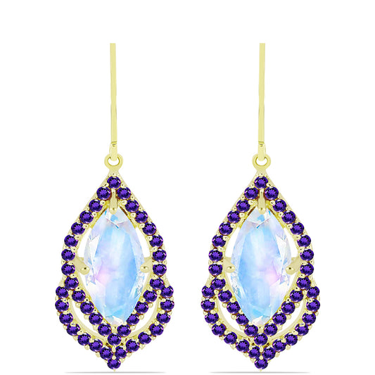 Goldplattierte Silberohrringe mit Regenbogenmondstein und marokkanischem Amethyst