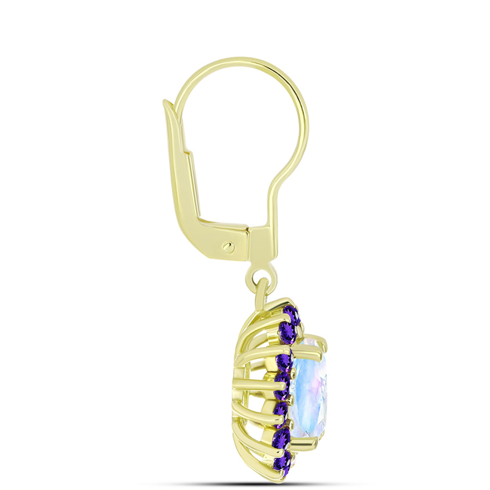 Goldplattierte Silberohrringe mit Regenbogenmondstein und marokkanischem Amethyst