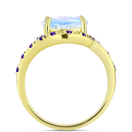 Goldplattierter Silberring mit Regenbogenmondstein und marokkanischem Amethyst
