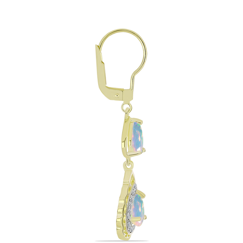 Goldplattierte Silberohrringe mit Welo-Opal und weißem Topas