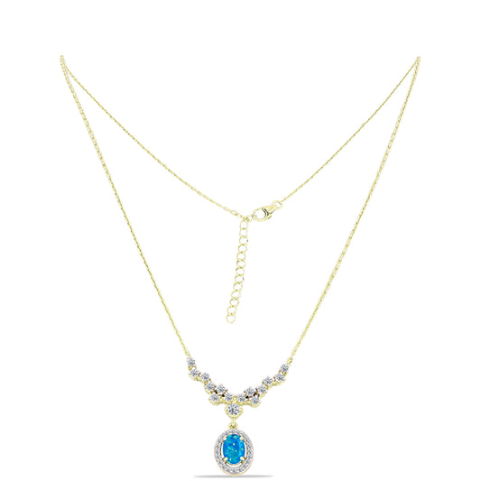 Goldplattierte Silberhalskette mit äthiopischem Paraiba-Blauopal und weißem Topas
