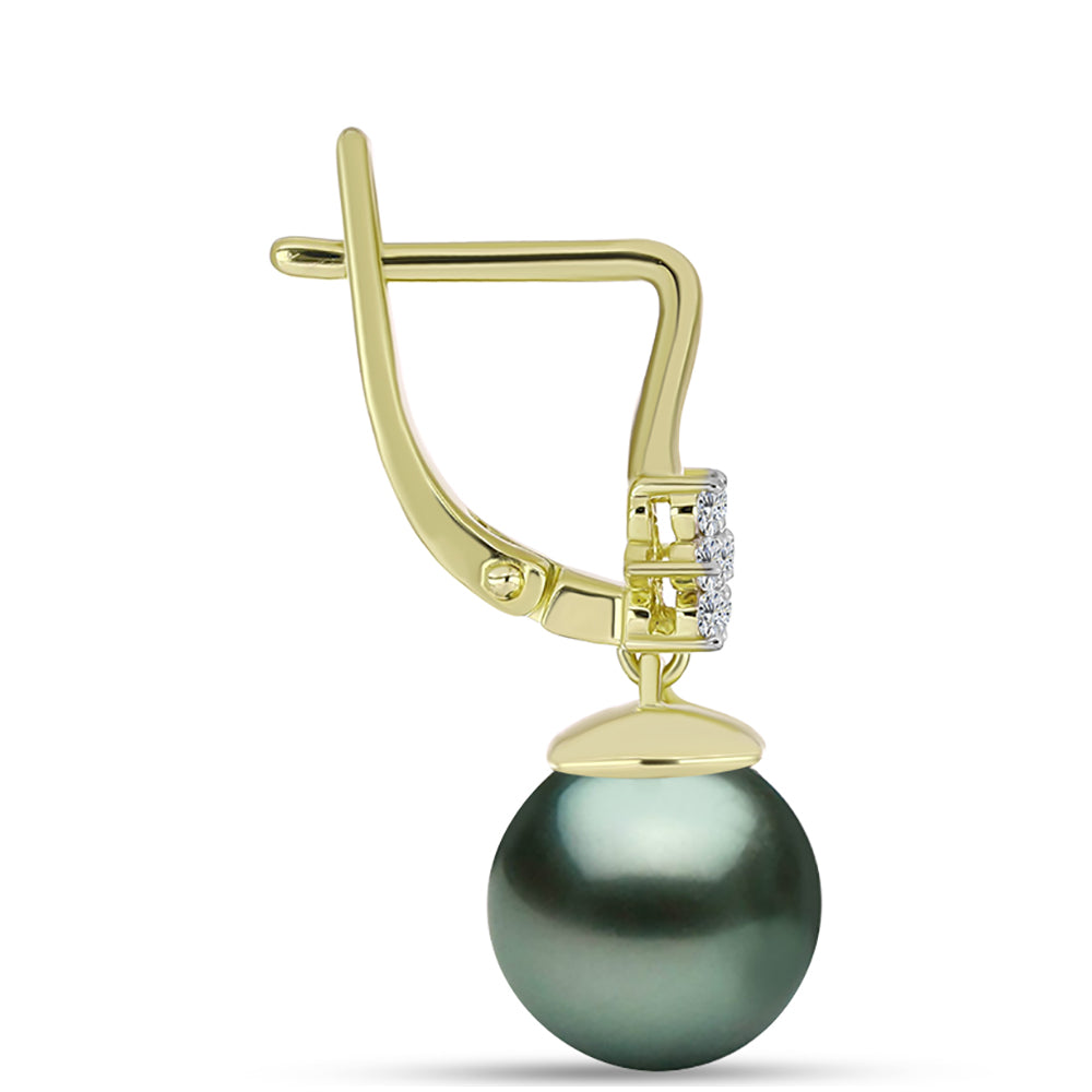 Goldplattierte Silberohrringe mit Tahitigrüne-Illusion Süßwasserperle und weißem Topas